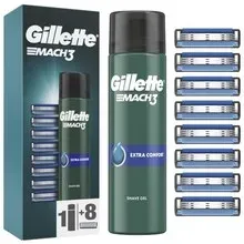 Gillette Replacement heads Gillette Mach3 8 pcs + Extra Comfort shaving gel (Shave Gel) 200 ml thumbnail 2