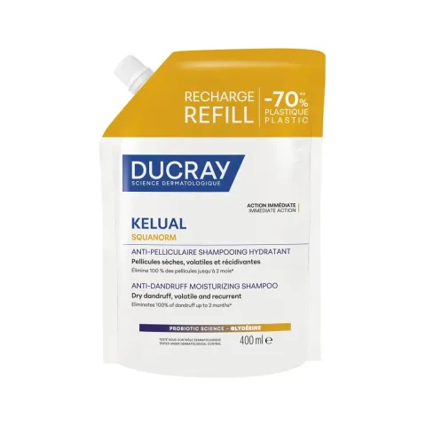 Ducray, Kelual Squanorm, Hair Treatment Shampoo, Anti-Dandruff, For Scalp With Dry Dandruff, Refill, 400 ml